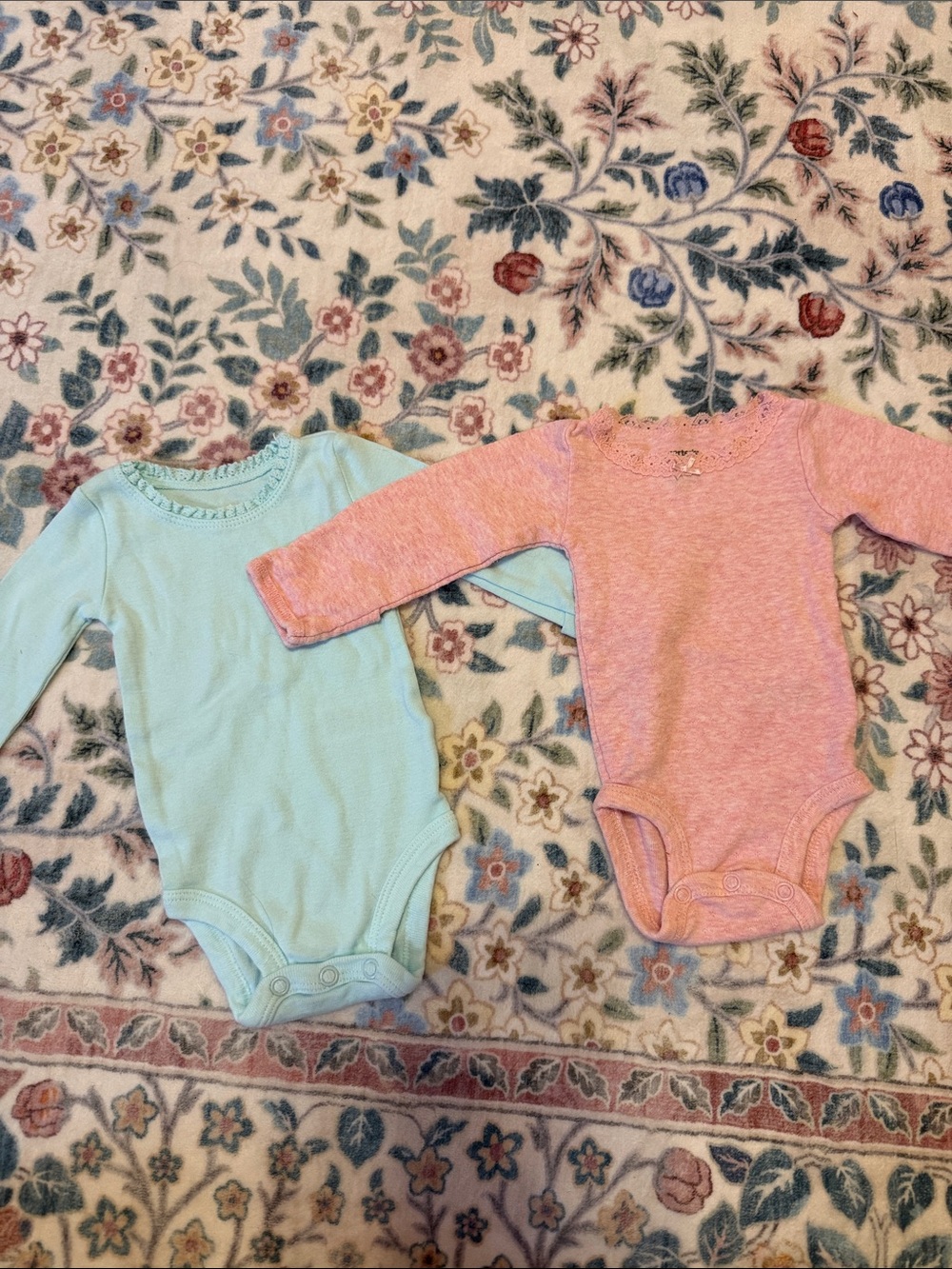 Newborn Long-Sleeve One-Piece Bodysuits in Blue and Pink